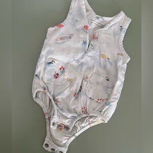 Pehr White Sleeveless Baby Romper with Colorful Print only worn 1 time